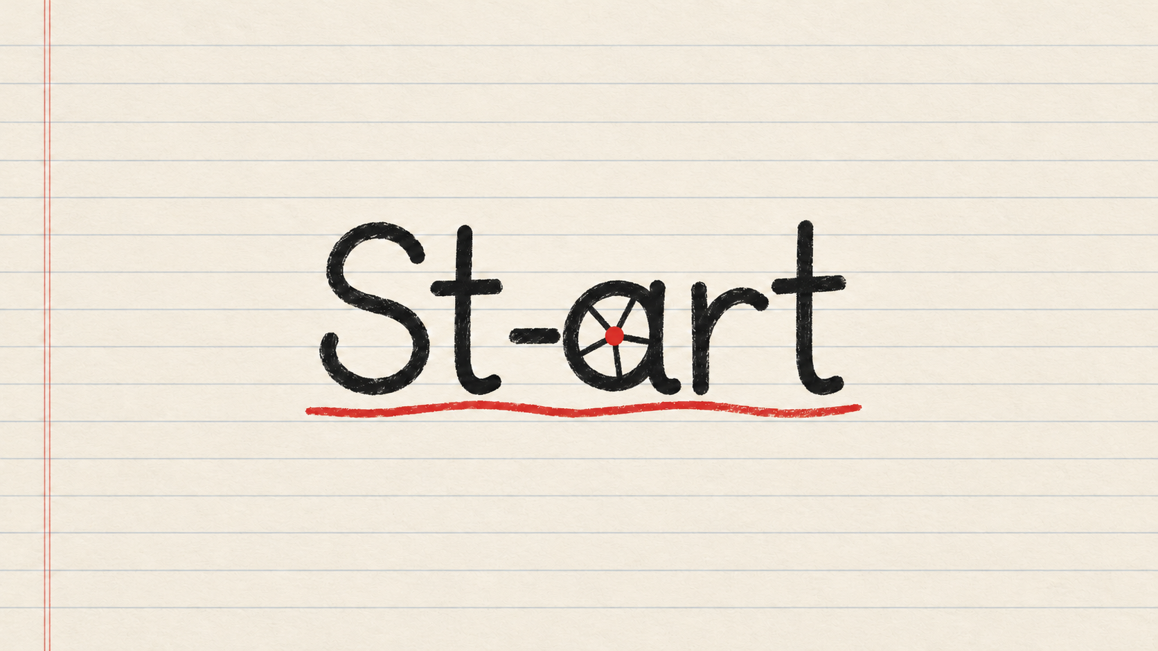 St-art wordmark on notebook paper, with a wheel-shaped letter a